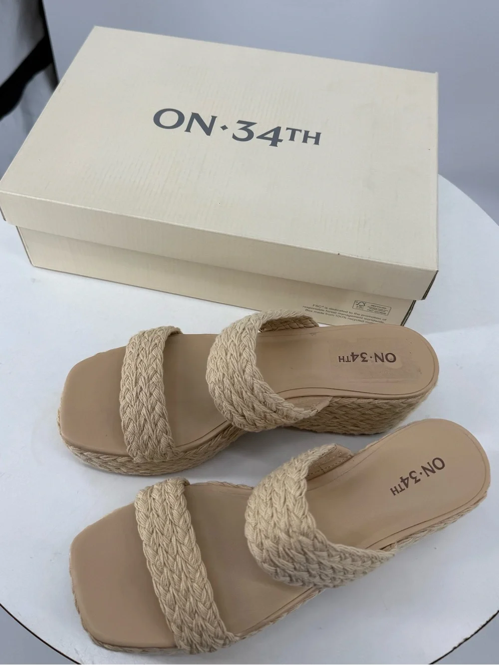 ON 34th Norinarf Raffia Platform Wedge Sandals Womens 9.5M Natural Resort NEW